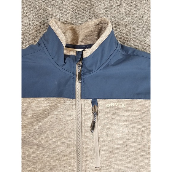 Orvis Jacket Mens Medium Gray Blue Fleece Coat Outdoor Hike Camp Mock Work Cabin - Picture 2 of 9